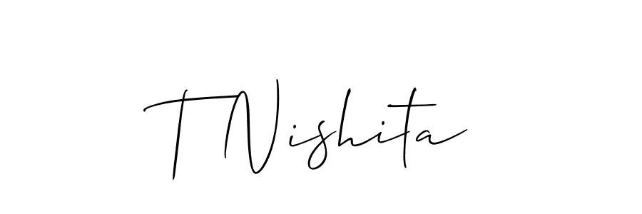 Make a short T Nishita signature style. Manage your documents anywhere anytime using Allison_Script. Create and add eSignatures, submit forms, share and send files easily. T Nishita signature style 2 images and pictures png