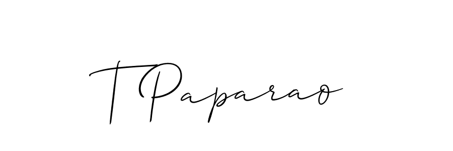 Use a signature maker to create a handwritten signature online. With this signature software, you can design (Allison_Script) your own signature for name T Paparao. T Paparao signature style 2 images and pictures png