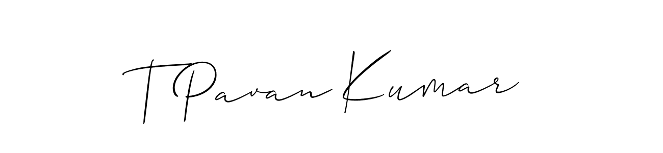 The best way (Allison_Script) to make a short signature is to pick only two or three words in your name. The name T Pavan Kumar include a total of six letters. For converting this name. T Pavan Kumar signature style 2 images and pictures png