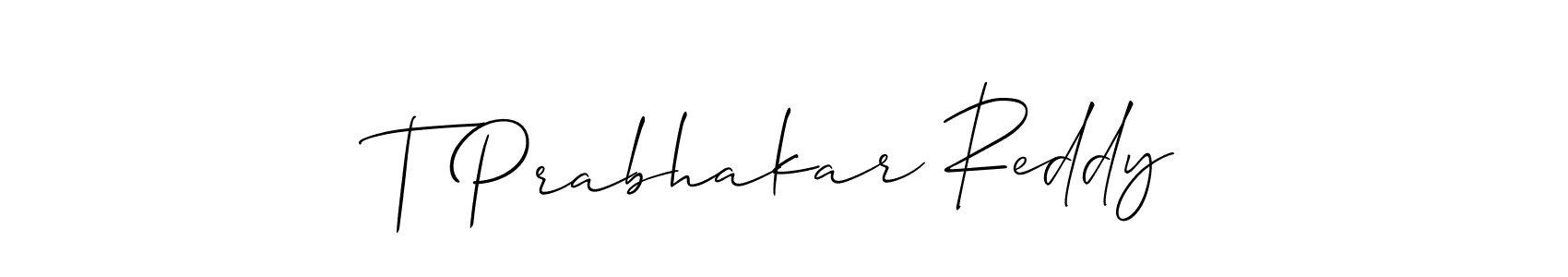 This is the best signature style for the T Prabhakar Reddy name. Also you like these signature font (Allison_Script). Mix name signature. T Prabhakar Reddy signature style 2 images and pictures png