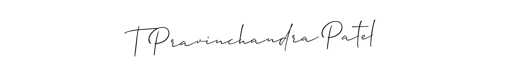 The best way (Allison_Script) to make a short signature is to pick only two or three words in your name. The name T Pravinchandra Patel include a total of six letters. For converting this name. T Pravinchandra Patel signature style 2 images and pictures png