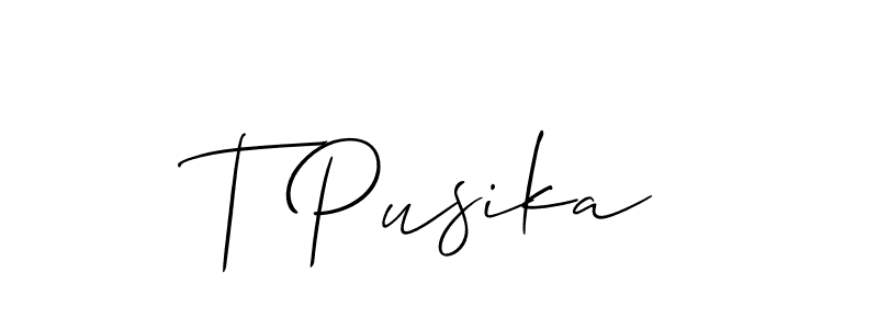 How to Draw T Pusika signature style? Allison_Script is a latest design signature styles for name T Pusika. T Pusika signature style 2 images and pictures png