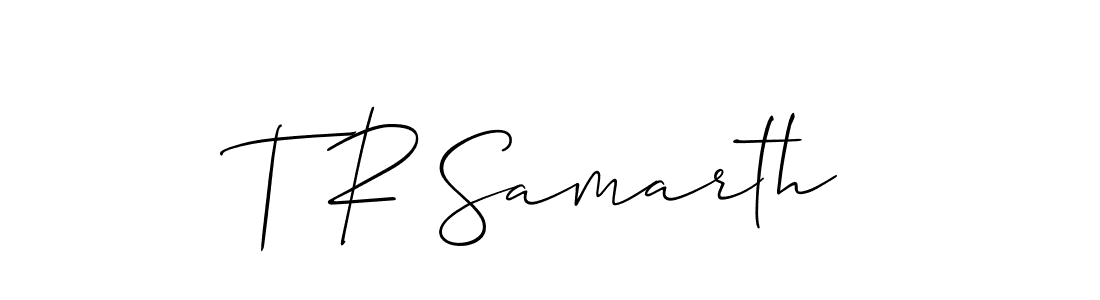 The best way (Allison_Script) to make a short signature is to pick only two or three words in your name. The name T R Samarth include a total of six letters. For converting this name. T R Samarth signature style 2 images and pictures png