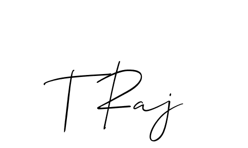 Design your own signature with our free online signature maker. With this signature software, you can create a handwritten (Allison_Script) signature for name T Raj. T Raj signature style 2 images and pictures png