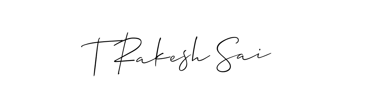 This is the best signature style for the T Rakesh Sai name. Also you like these signature font (Allison_Script). Mix name signature. T Rakesh Sai signature style 2 images and pictures png