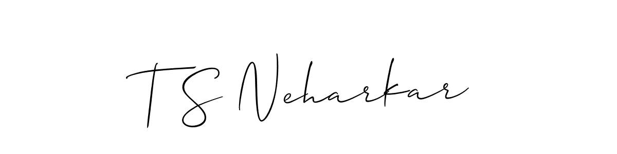 Also You can easily find your signature by using the search form. We will create T S Neharkar name handwritten signature images for you free of cost using Allison_Script sign style. T S Neharkar signature style 2 images and pictures png