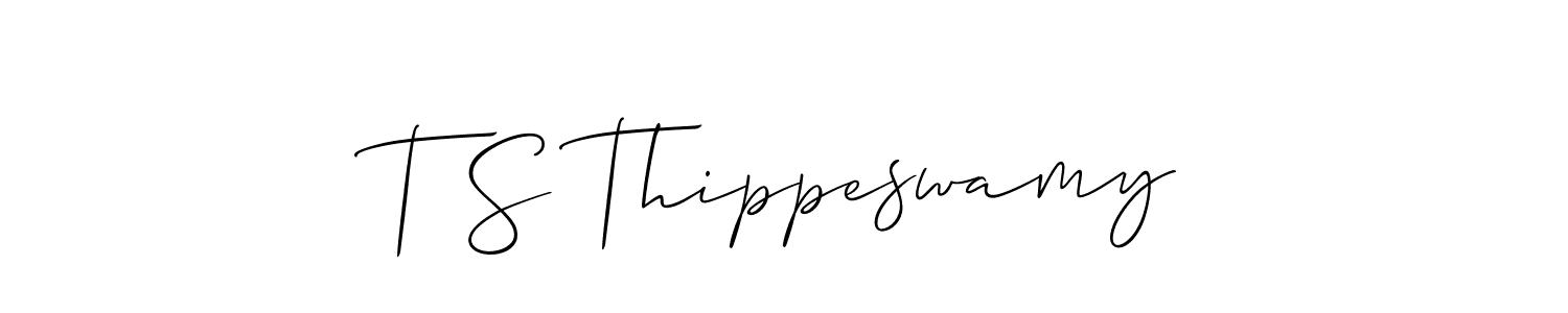 The best way (Allison_Script) to make a short signature is to pick only two or three words in your name. The name T S Thippeswamy include a total of six letters. For converting this name. T S Thippeswamy signature style 2 images and pictures png