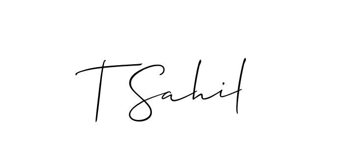 if you are searching for the best signature style for your name T Sahil. so please give up your signature search. here we have designed multiple signature styles  using Allison_Script. T Sahil signature style 2 images and pictures png