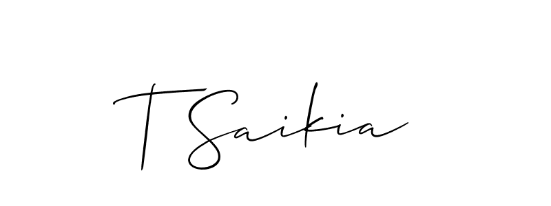 You should practise on your own different ways (Allison_Script) to write your name (T Saikia) in signature. don't let someone else do it for you. T Saikia signature style 2 images and pictures png