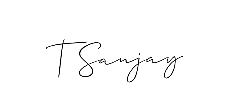 The best way (Allison_Script) to make a short signature is to pick only two or three words in your name. The name T Sanjay include a total of six letters. For converting this name. T Sanjay signature style 2 images and pictures png