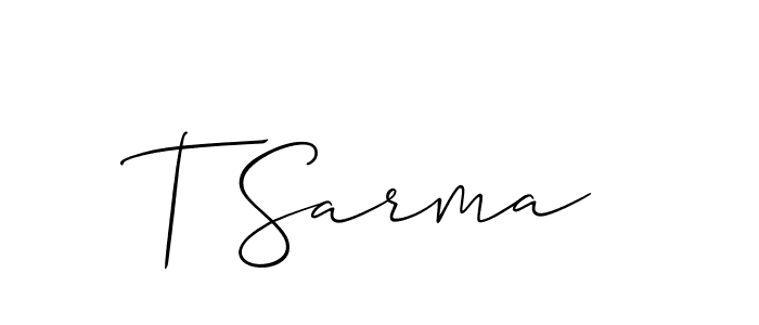 Also You can easily find your signature by using the search form. We will create T Sarma name handwritten signature images for you free of cost using Allison_Script sign style. T Sarma signature style 2 images and pictures png