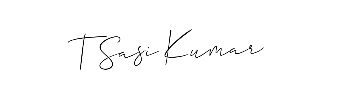 Also You can easily find your signature by using the search form. We will create T Sasi Kumar name handwritten signature images for you free of cost using Allison_Script sign style. T Sasi Kumar signature style 2 images and pictures png