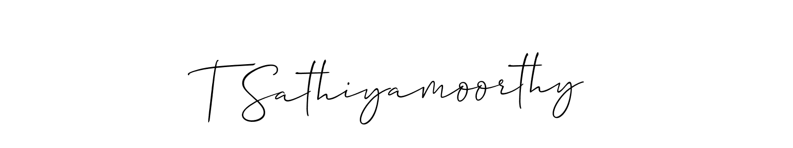 It looks lik you need a new signature style for name T Sathiyamoorthy. Design unique handwritten (Allison_Script) signature with our free signature maker in just a few clicks. T Sathiyamoorthy signature style 2 images and pictures png