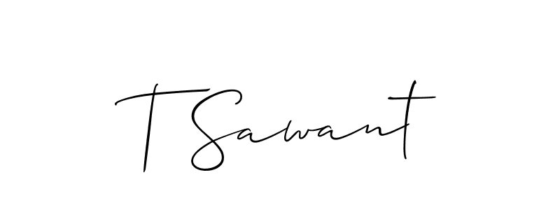 The best way (Allison_Script) to make a short signature is to pick only two or three words in your name. The name T Sawant include a total of six letters. For converting this name. T Sawant signature style 2 images and pictures png