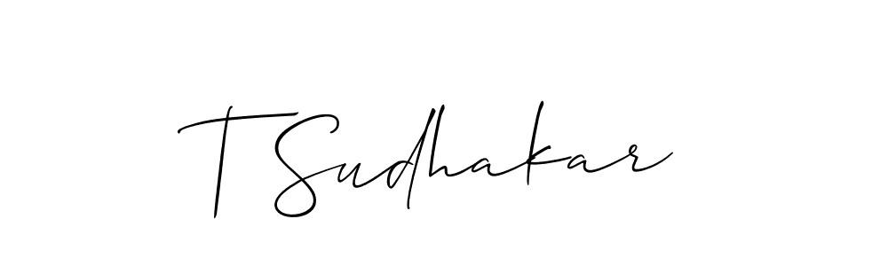 Use a signature maker to create a handwritten signature online. With this signature software, you can design (Allison_Script) your own signature for name T Sudhakar. T Sudhakar signature style 2 images and pictures png