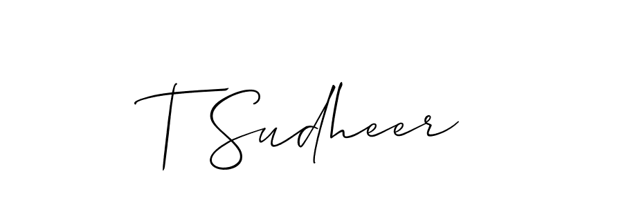 Also You can easily find your signature by using the search form. We will create T Sudheer name handwritten signature images for you free of cost using Allison_Script sign style. T Sudheer signature style 2 images and pictures png