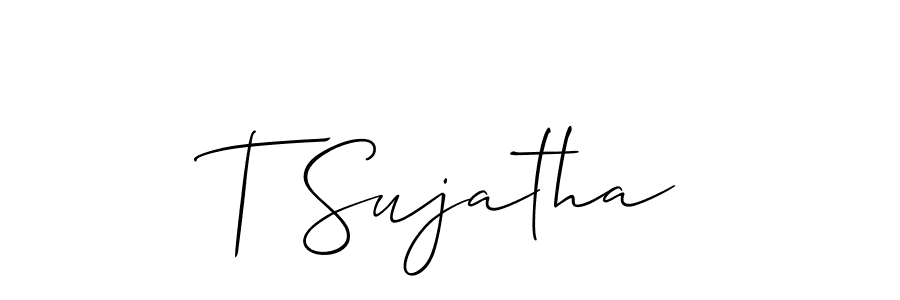 if you are searching for the best signature style for your name T Sujatha. so please give up your signature search. here we have designed multiple signature styles  using Allison_Script. T Sujatha signature style 2 images and pictures png