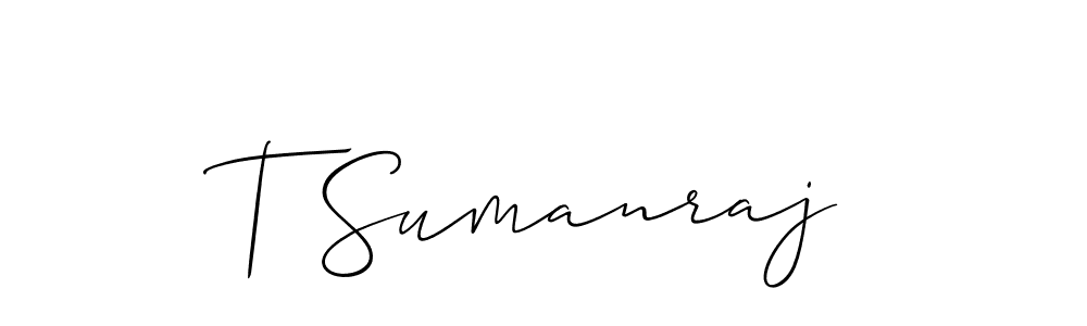 The best way (Allison_Script) to make a short signature is to pick only two or three words in your name. The name T Sumanraj include a total of six letters. For converting this name. T Sumanraj signature style 2 images and pictures png