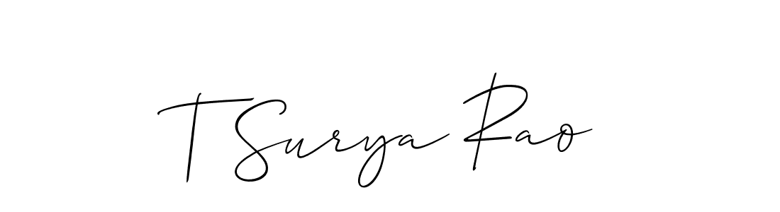 This is the best signature style for the T Surya Rao name. Also you like these signature font (Allison_Script). Mix name signature. T Surya Rao signature style 2 images and pictures png