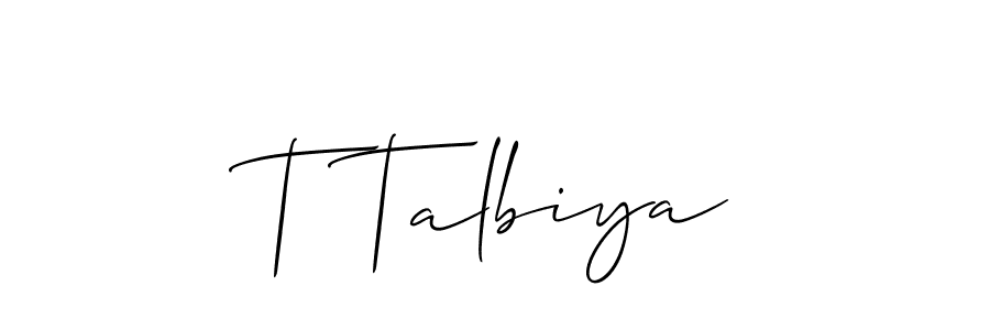 Check out images of Autograph of T Talbiya name. Actor T Talbiya Signature Style. Allison_Script is a professional sign style online. T Talbiya signature style 2 images and pictures png
