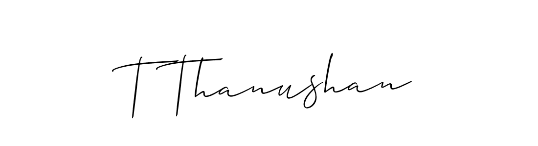 Also You can easily find your signature by using the search form. We will create T Thanushan name handwritten signature images for you free of cost using Allison_Script sign style. T Thanushan signature style 2 images and pictures png