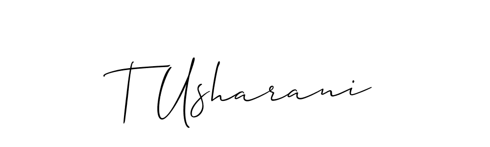 Also You can easily find your signature by using the search form. We will create T Usharani name handwritten signature images for you free of cost using Allison_Script sign style. T Usharani signature style 2 images and pictures png