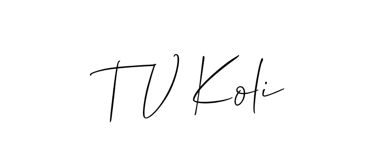 Use a signature maker to create a handwritten signature online. With this signature software, you can design (Allison_Script) your own signature for name T V Koli. T V Koli signature style 2 images and pictures png