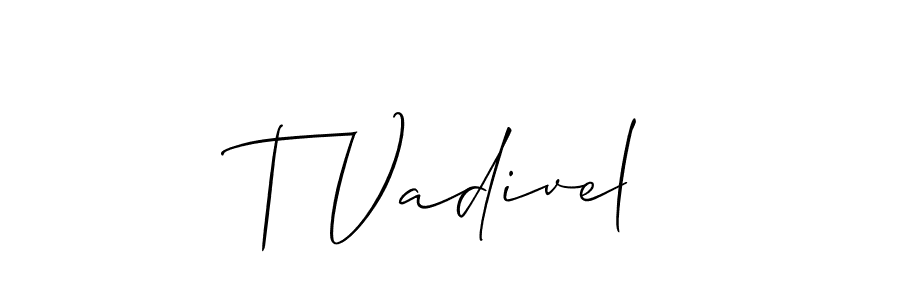 It looks lik you need a new signature style for name T Vadivel. Design unique handwritten (Allison_Script) signature with our free signature maker in just a few clicks. T Vadivel signature style 2 images and pictures png