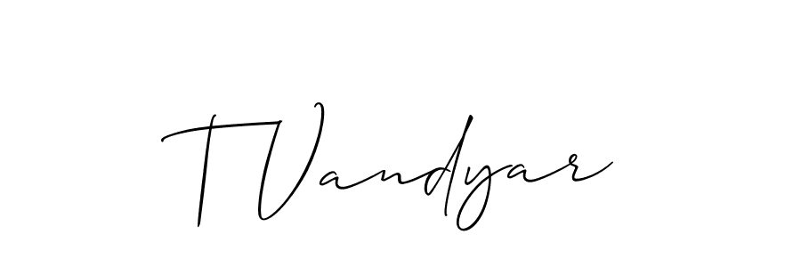 Use a signature maker to create a handwritten signature online. With this signature software, you can design (Allison_Script) your own signature for name T Vandyar. T Vandyar signature style 2 images and pictures png