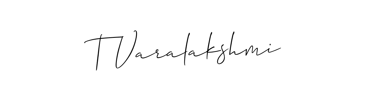 Also You can easily find your signature by using the search form. We will create T Varalakshmi name handwritten signature images for you free of cost using Allison_Script sign style. T Varalakshmi signature style 2 images and pictures png