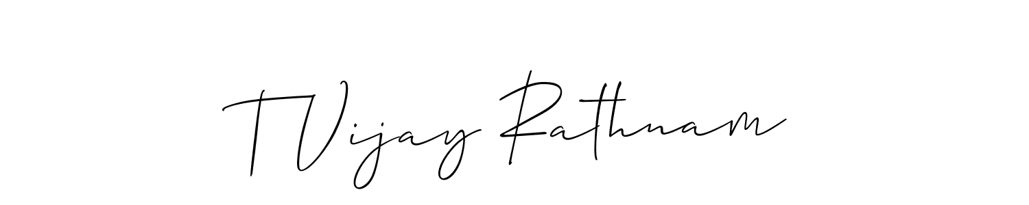 if you are searching for the best signature style for your name T Vijay Rathnam. so please give up your signature search. here we have designed multiple signature styles  using Allison_Script. T Vijay Rathnam signature style 2 images and pictures png