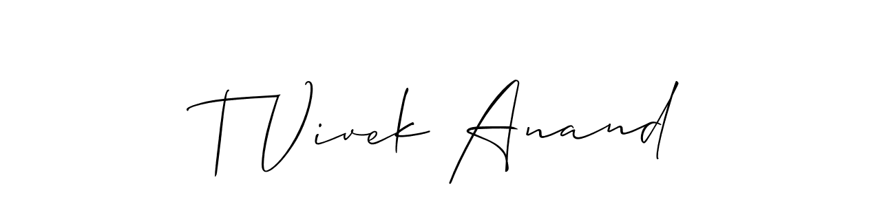 How to make T Vivek Anand name signature. Use Allison_Script style for creating short signs online. This is the latest handwritten sign. T Vivek Anand signature style 2 images and pictures png