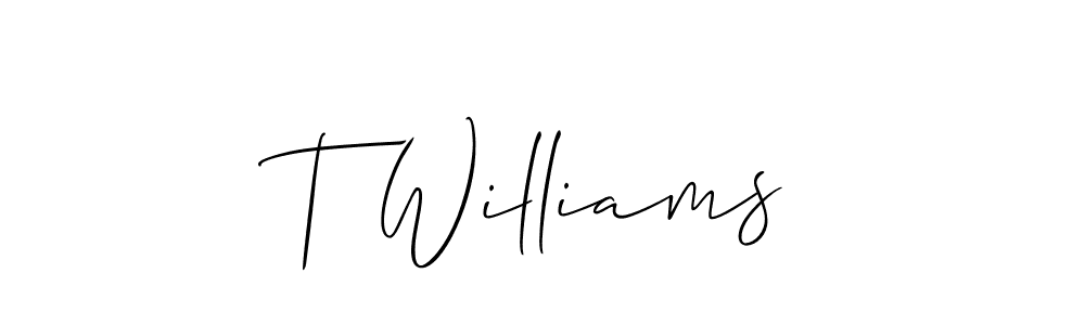 How to make T Williams name signature. Use Allison_Script style for creating short signs online. This is the latest handwritten sign. T Williams signature style 2 images and pictures png