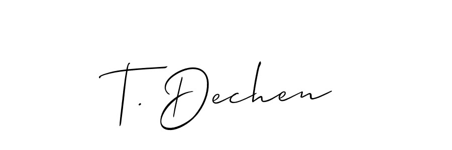 if you are searching for the best signature style for your name T. Dechen. so please give up your signature search. here we have designed multiple signature styles  using Allison_Script. T. Dechen signature style 2 images and pictures png