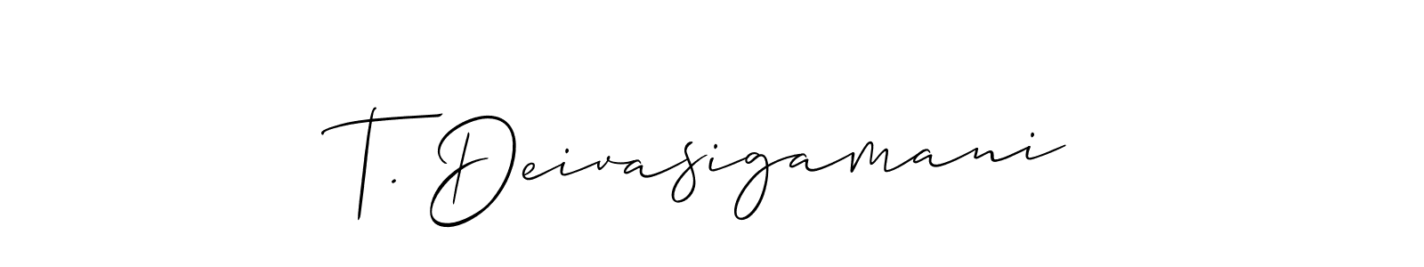 Also we have T. Deivasigamani name is the best signature style. Create professional handwritten signature collection using Allison_Script autograph style. T. Deivasigamani signature style 2 images and pictures png