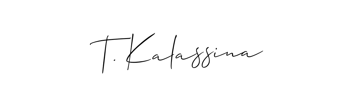 You can use this online signature creator to create a handwritten signature for the name T. Kalassina. This is the best online autograph maker. T. Kalassina signature style 2 images and pictures png