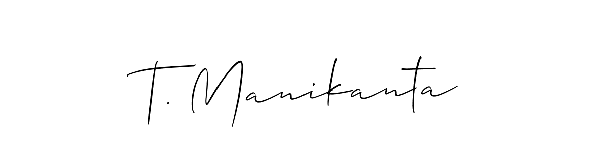 How to make T. Manikanta name signature. Use Allison_Script style for creating short signs online. This is the latest handwritten sign. T. Manikanta signature style 2 images and pictures png