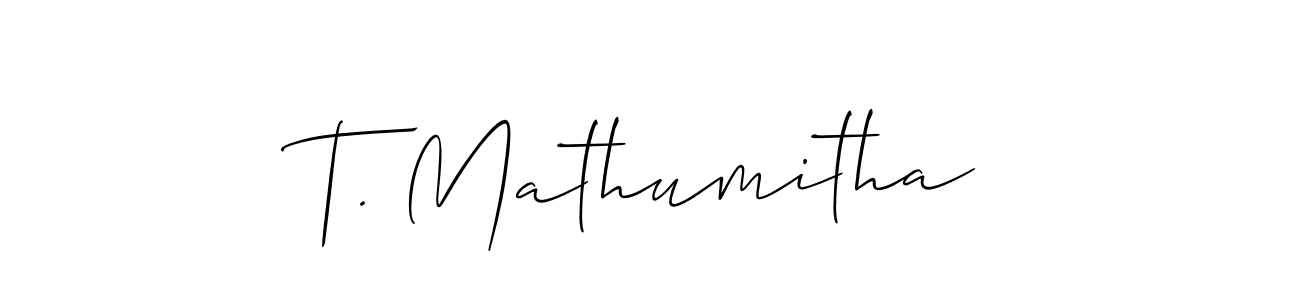 You should practise on your own different ways (Allison_Script) to write your name (T. Mathumitha) in signature. don't let someone else do it for you. T. Mathumitha signature style 2 images and pictures png