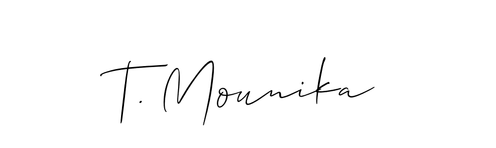 Also we have T. Mounika name is the best signature style. Create professional handwritten signature collection using Allison_Script autograph style. T. Mounika signature style 2 images and pictures png