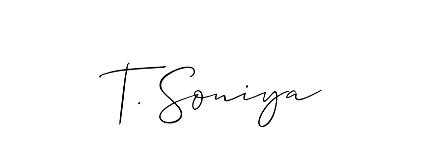 You should practise on your own different ways (Allison_Script) to write your name (T. Soniya) in signature. don't let someone else do it for you. T. Soniya signature style 2 images and pictures png