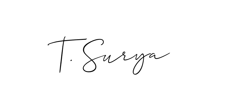 How to make T. Surya name signature. Use Allison_Script style for creating short signs online. This is the latest handwritten sign. T. Surya signature style 2 images and pictures png