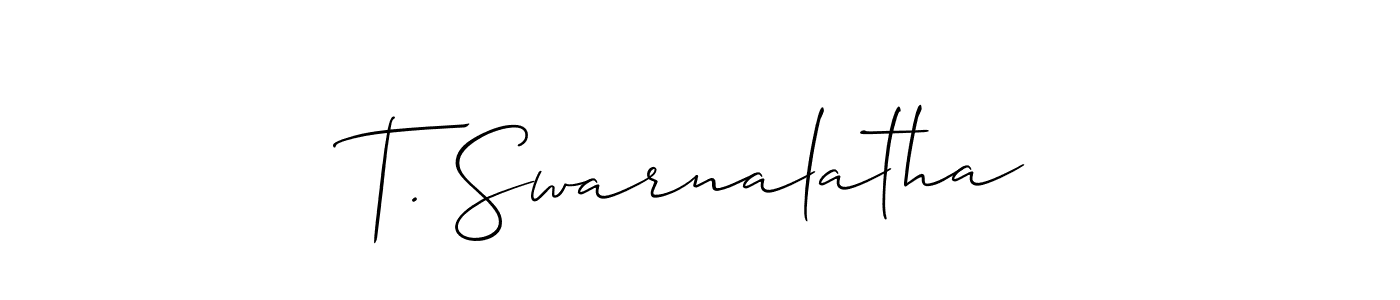 Use a signature maker to create a handwritten signature online. With this signature software, you can design (Allison_Script) your own signature for name T. Swarnalatha. T. Swarnalatha signature style 2 images and pictures png