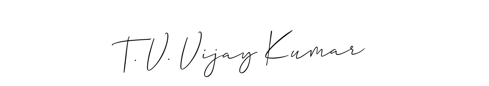 Use a signature maker to create a handwritten signature online. With this signature software, you can design (Allison_Script) your own signature for name T. V. Vijay Kumar. T. V. Vijay Kumar signature style 2 images and pictures png