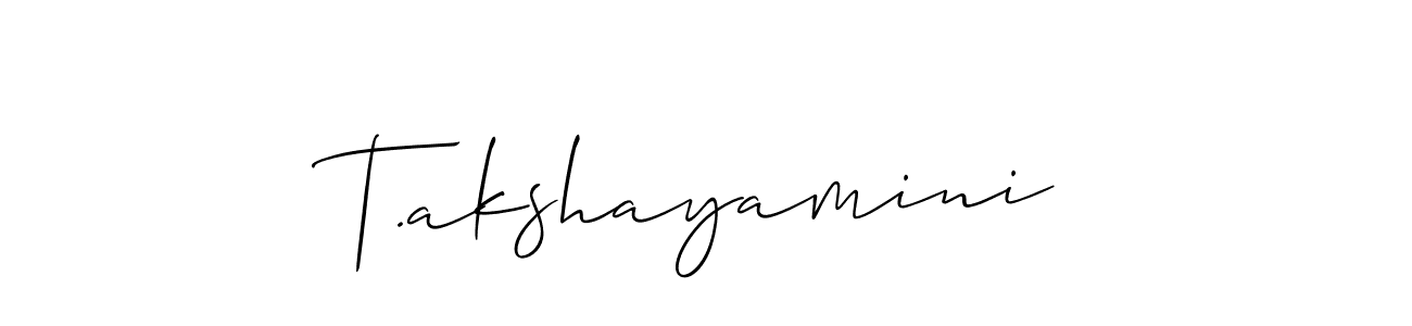 The best way (Allison_Script) to make a short signature is to pick only two or three words in your name. The name T.akshayamini include a total of six letters. For converting this name. T.akshayamini signature style 2 images and pictures png