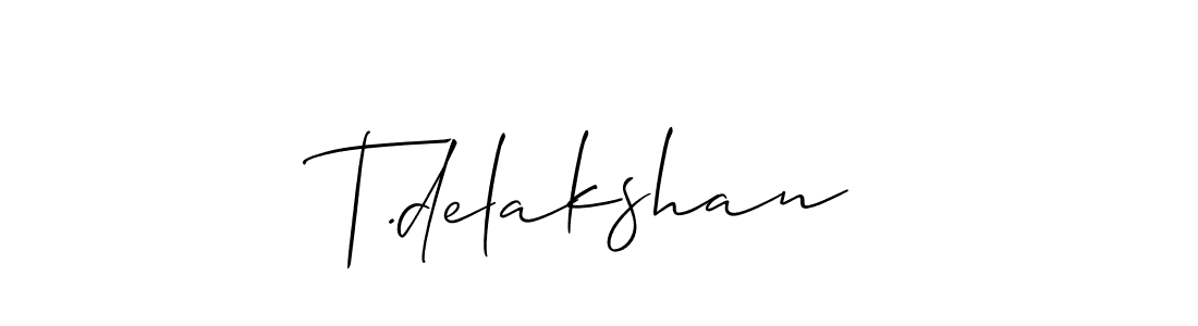 Design your own signature with our free online signature maker. With this signature software, you can create a handwritten (Allison_Script) signature for name T.delakshan. T.delakshan signature style 2 images and pictures png