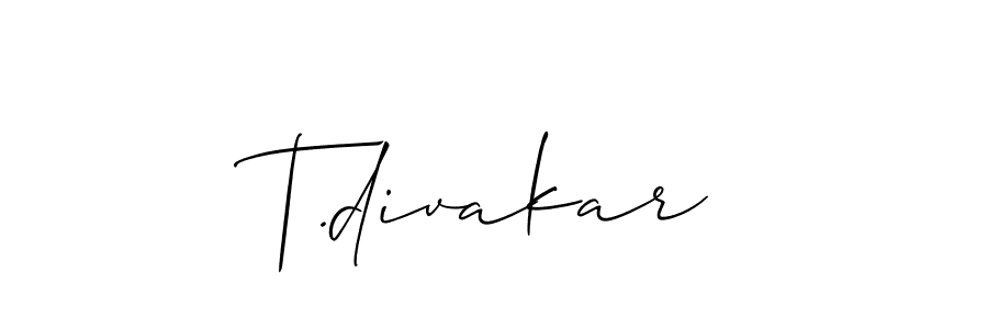 How to make T.divakar name signature. Use Allison_Script style for creating short signs online. This is the latest handwritten sign. T.divakar signature style 2 images and pictures png