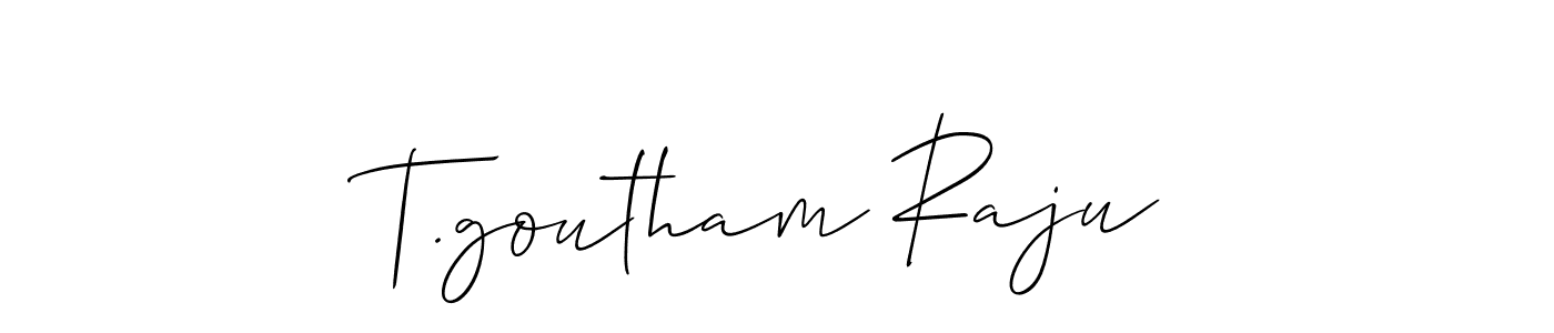 Also You can easily find your signature by using the search form. We will create T.goutham Raju name handwritten signature images for you free of cost using Allison_Script sign style. T.goutham Raju signature style 2 images and pictures png