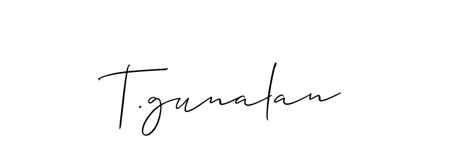 Use a signature maker to create a handwritten signature online. With this signature software, you can design (Allison_Script) your own signature for name T.gunalan. T.gunalan signature style 2 images and pictures png