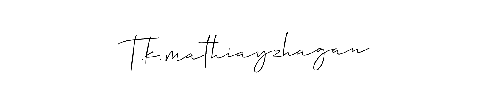 How to Draw T.k.mathiayzhagan signature style? Allison_Script is a latest design signature styles for name T.k.mathiayzhagan. T.k.mathiayzhagan signature style 2 images and pictures png