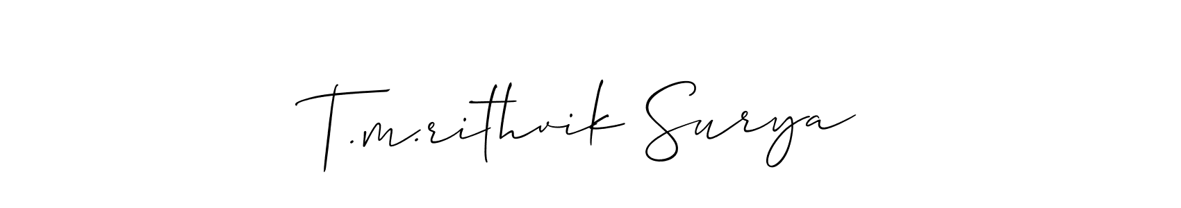 Allison_Script is a professional signature style that is perfect for those who want to add a touch of class to their signature. It is also a great choice for those who want to make their signature more unique. Get T.m.rithvik Surya name to fancy signature for free. T.m.rithvik Surya signature style 2 images and pictures png